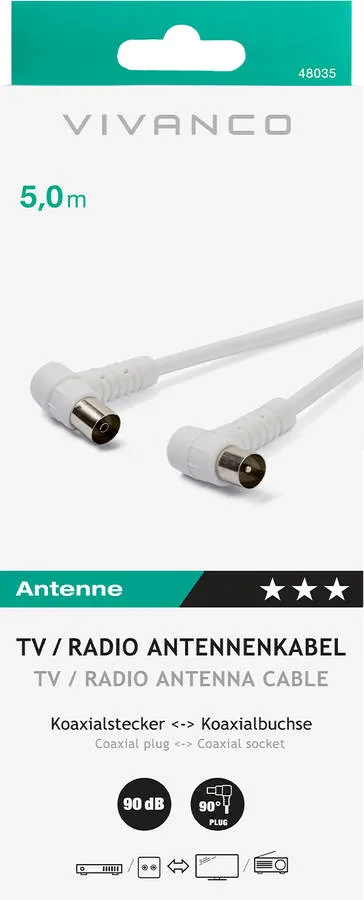 Cabo Coaxial VIVANCO Antena ANGULAR (Branco)
