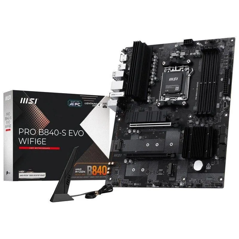 MSI PRO B840-S EVO WIFI6E Motherboard ATX AMD B840 AM5 DDR5 WiFi 6E 2.5GbE M.2 Shield Frozr