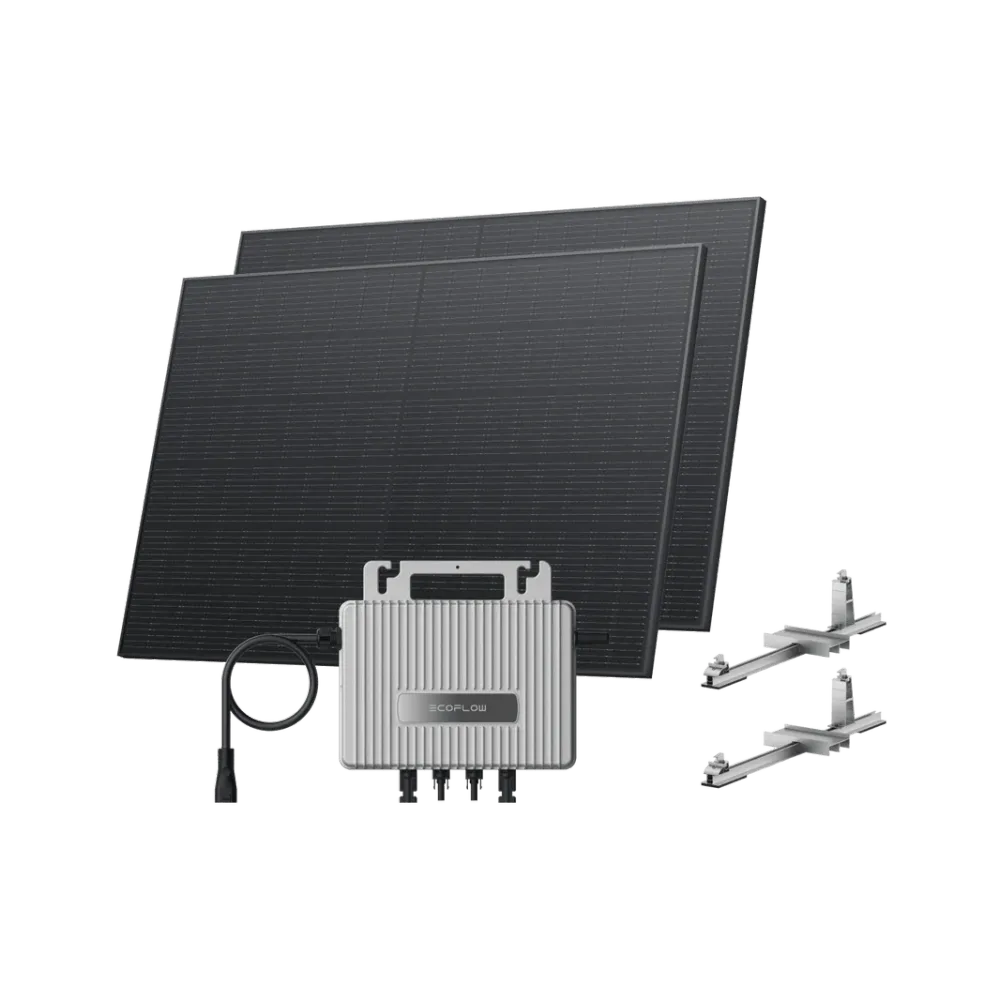 Kit EcoFlow STREAM de Jardim/Chão - (800Wp) 2 × 400W Painel solar rígido + microinversor STREAM / Suporte: Telhado plano redondo