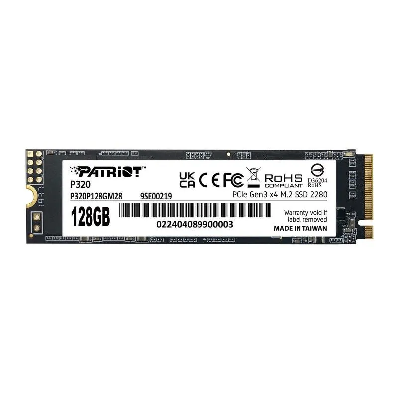 Disco Duro Patriot Memory P320 128GB M.2 NVMe PCIe 3.0 Leitura 1600MB/s Escrita 1000MB/s