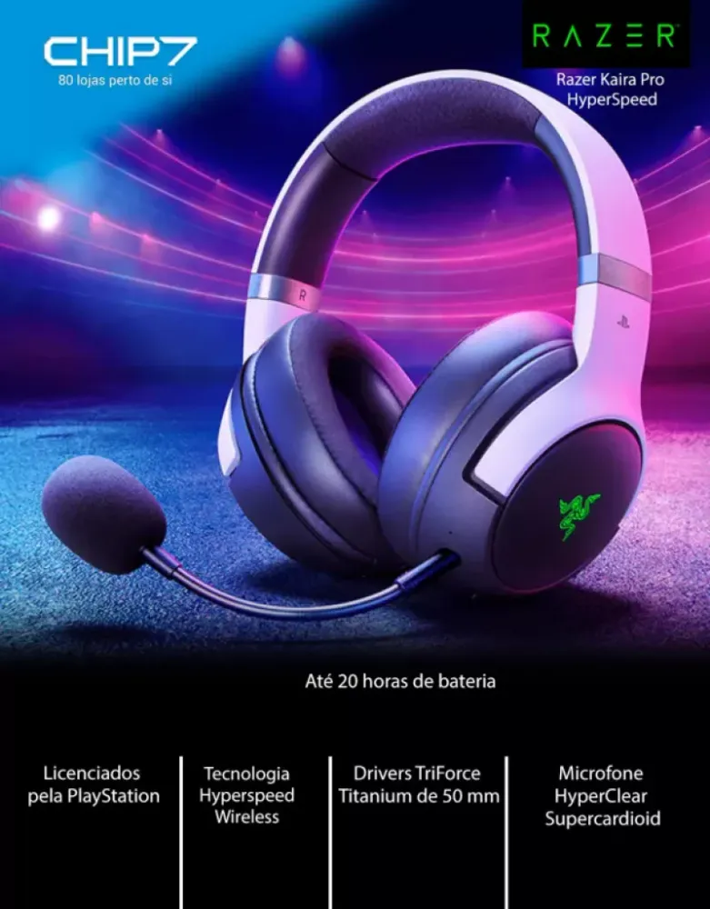 Headset Razer Kaira Pro Hyperspeed Gaming Wireless/Bluetooth Playstation Licensed Branco/Preto
