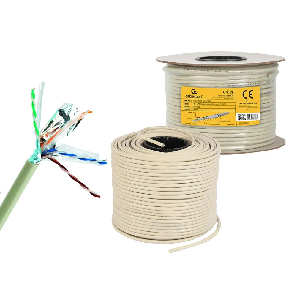 Bobine Cabo de Rede Gembird FPC-6004-SOL/100 Cat6 FTP (Premium CCA) 100m Solid Eca Cinzento