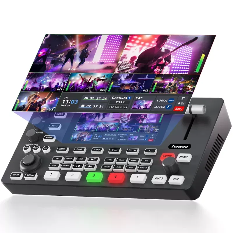 Switcher de Vídeo Tenveo PC500 Multicâmara | HDMI/SDI, NDI, PTZ e Streaming (Entrada 4K)