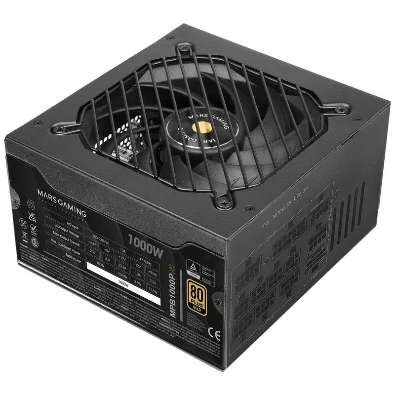 Fonte Alimentação Mars Gaming MPB1000PSI Fonte de Alimentação Modular ATX 3.1 1000W 80 Plus Gold Preta