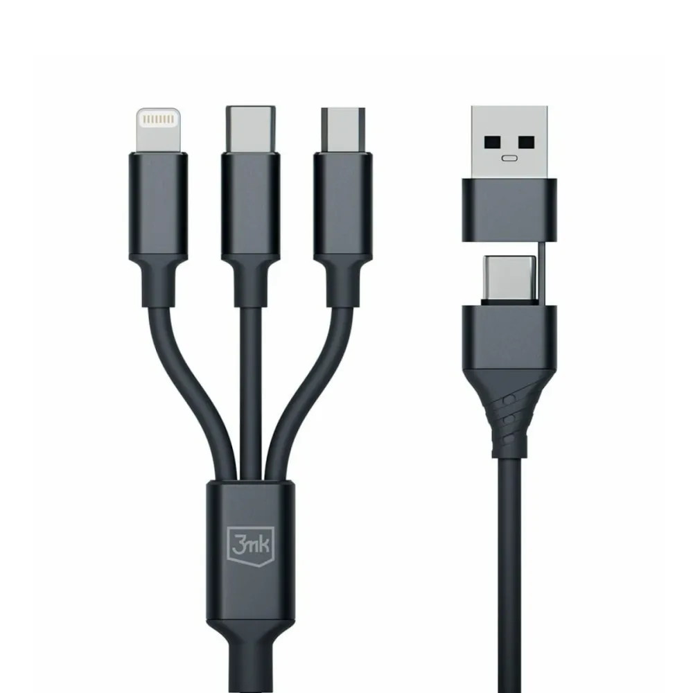 Cabo Dados 3MK 3 em 1 Lightning/MicroUSB/USB-C 1.5m Preto