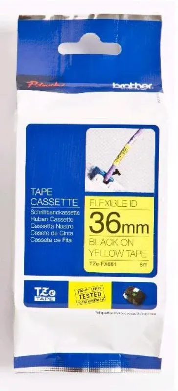 Fita laminada flexível - Texto preto sobre fundo amarelo, Largura: 36 mm. Comprimento: 8 m
