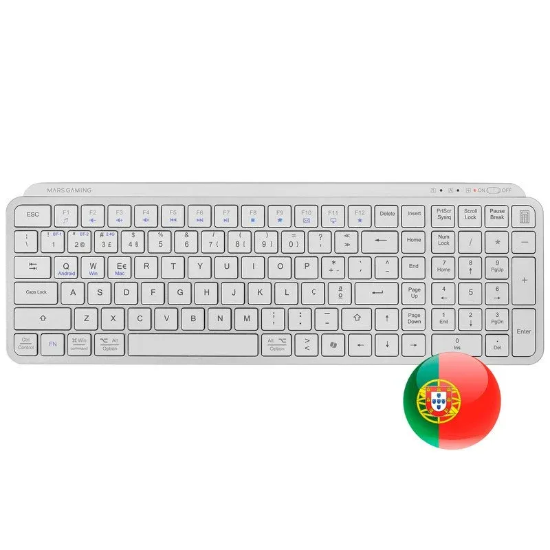 Teclado sem fios Mars Gaming Mk-silenkeys, formato completo, baixo perfil, para PC/Mac, português, branco