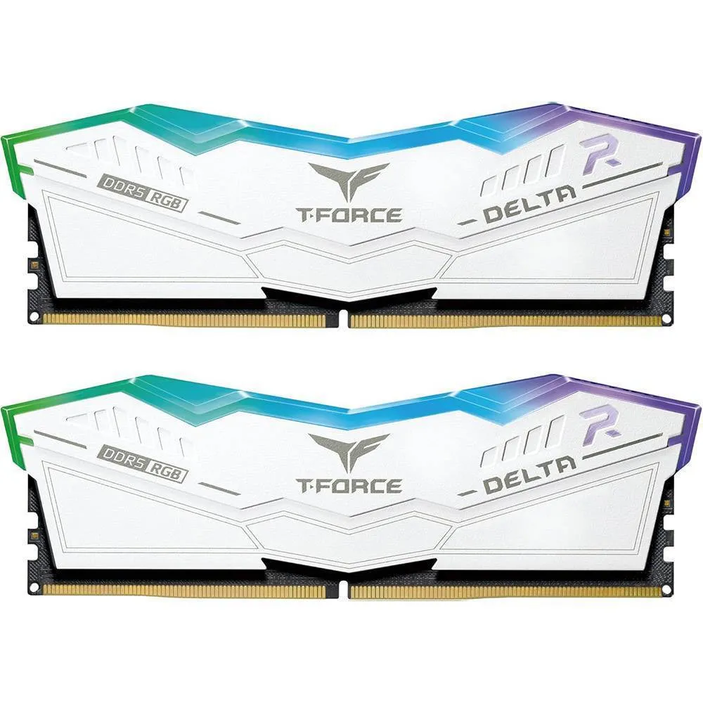 Memória RAM UDIMM TEAMGROUP T-Force Delta RGB 64GB (2x32GB) DDR5-6000MHz (AMD Expo/Intel XMP) CL38 (38-46-46-84) 1.35V Branca