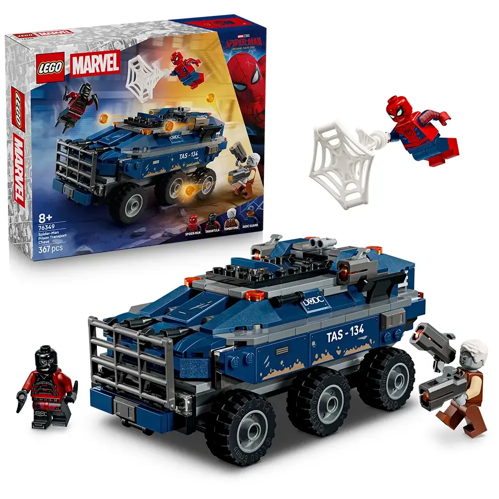 LEGO Marvel: Perseguição do Transporte de Prisioneiros do Spider-Man | Idades 8+ | 367 Peças | Item 76349