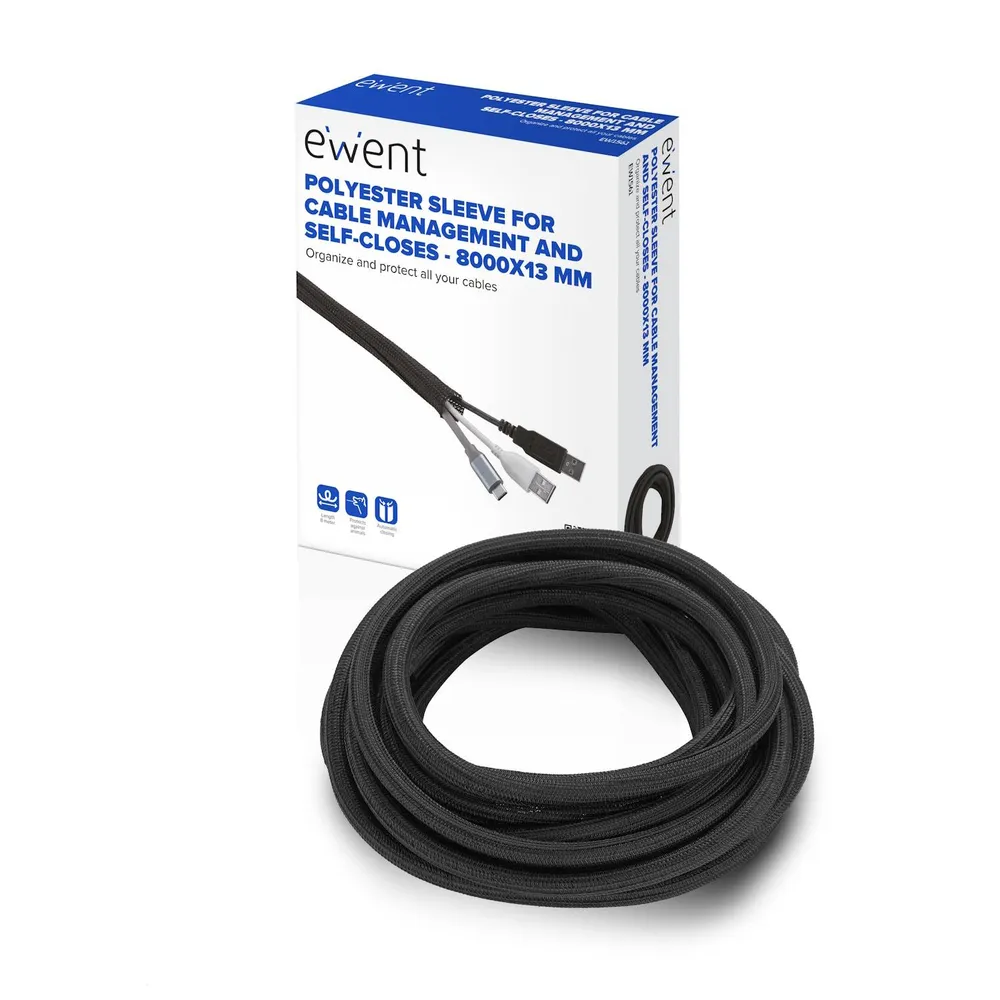 Manga Flexível Ewent EW1561 p/ Organizar Cabos com Fecho 8000x13mm Preta