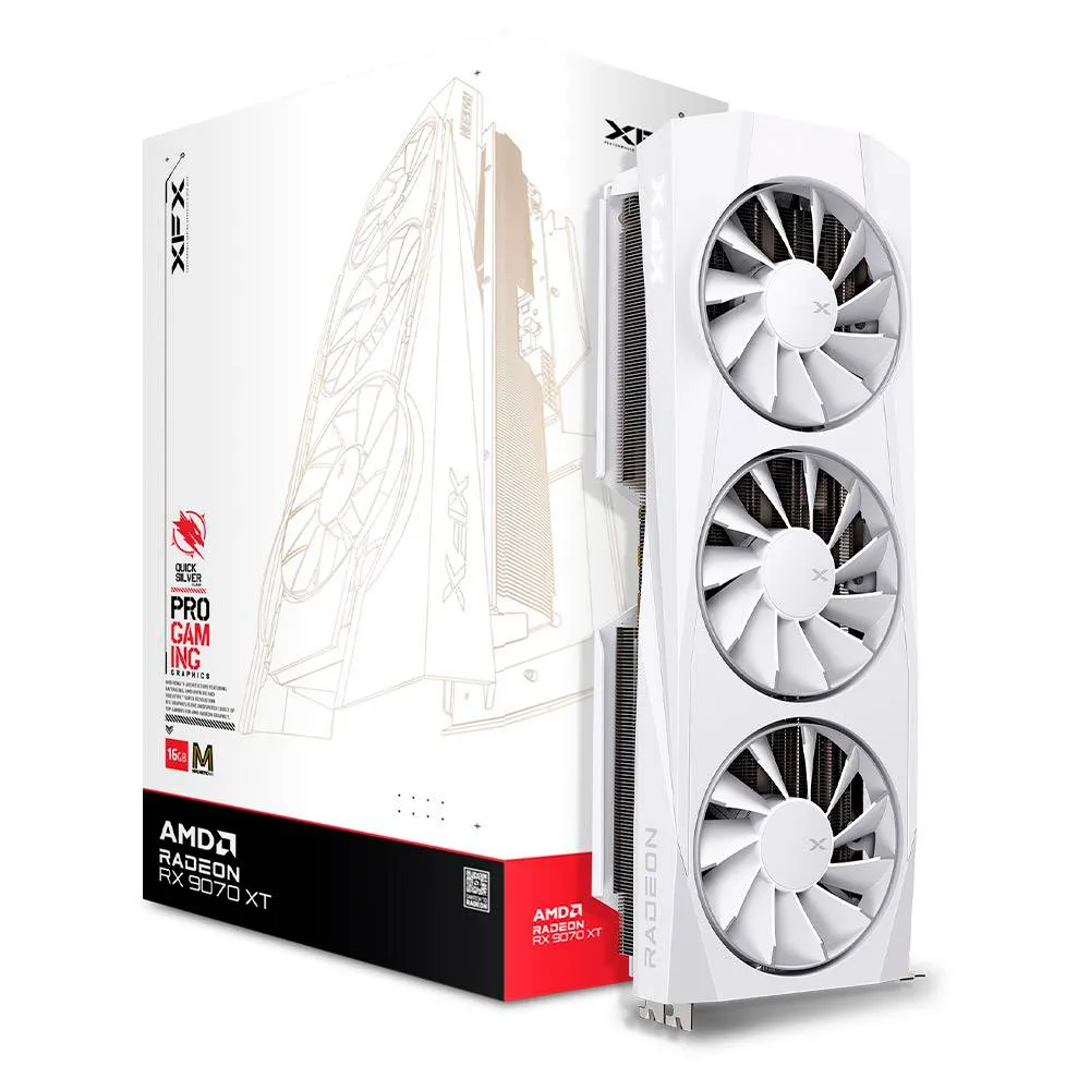 Placa Gráfica XFX AMD Radeon RX 9070 XT RDNA 4 Quicksilver White Magnetic Air Edition 16GB GDDR6