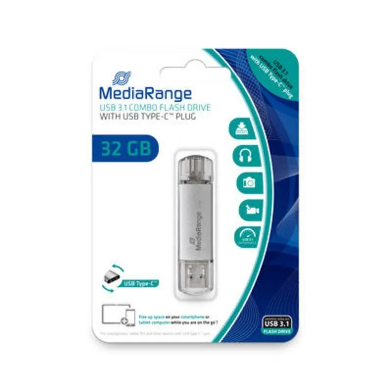 Pen Drive Pen USB MediaRange MR936 32 GB USB Type-A e Type-C 3.2 Gen 1 prata