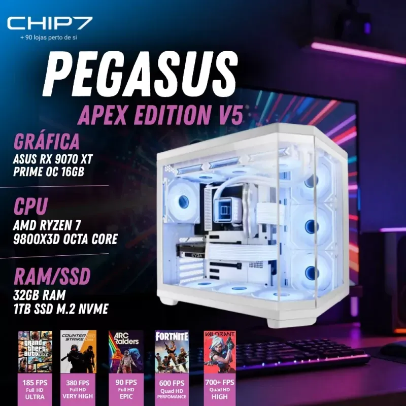 COMPUTADOR GAMING - AMD Ryzen 7 9800X3D / AMD RX 9070 XT 16GB / 32GB RAM / 1TB SSD - CHIP7 PEGASUS APEX EDITION V5