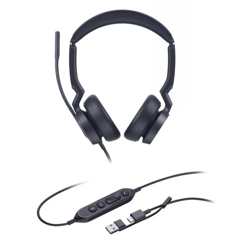 Auriculares Yealink UH46 Dual UC com fio USB-C/A Cancelamento de Ruído Centro de chamadas Preto