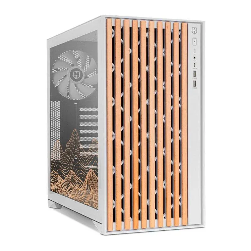 Caixa de Computador Torre Nox Hummer Element ATX Vidro Temperado USB-C Branco Madeira