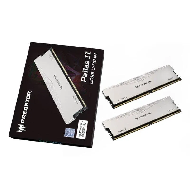 Memória RAM Acer Predator PALLASII Memórias RAM 32GB (2x16GB) DDR5 6000MHz CL36 XMP / EXPO Prateadas