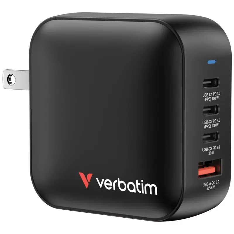 VERBATIM CARREGADOR MINI GAN 100W 3x USB-C 1x USB-A BLACK