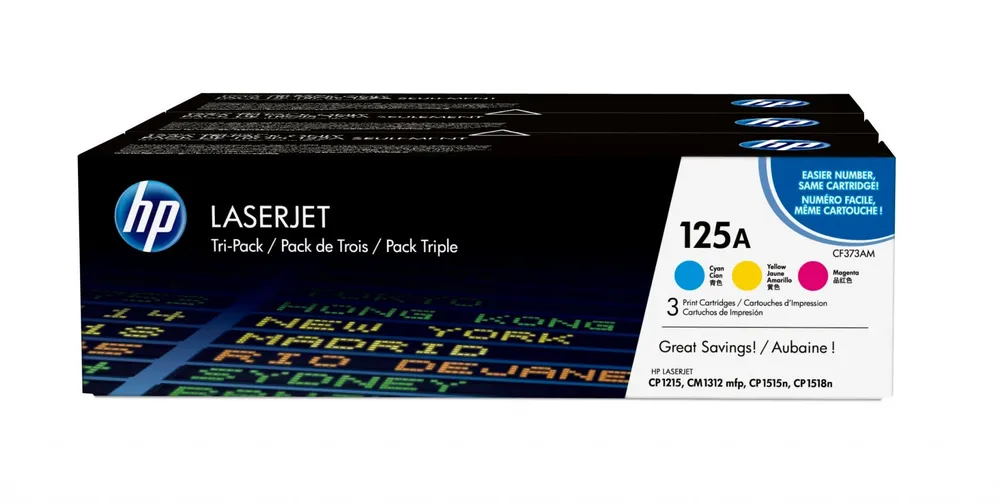 HP 125A 3-pack Cyan/Magenta/Yellow Original LaserJet Toner CF373AM