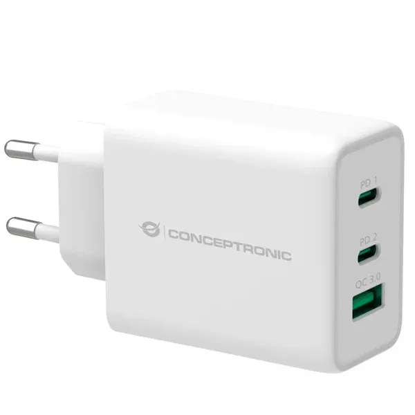 Carregador Conceptronic gan 2xusb-c 1xusb 65w branco