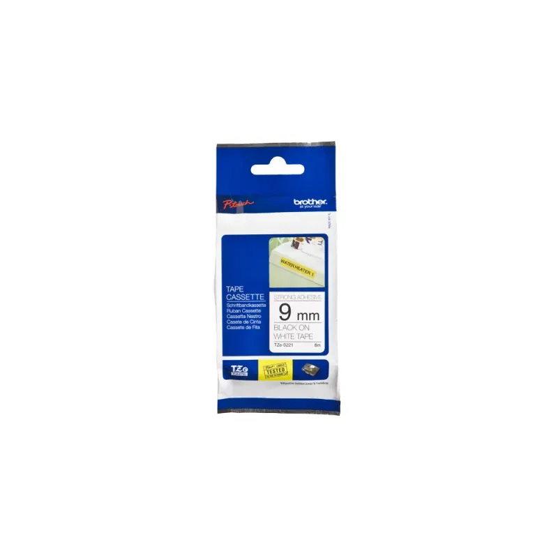 Fita Laminada de 9mm, comprimento 8m - Branco/Preto (super-adesiva) para P-Touch