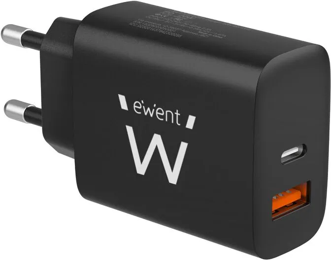 Carregador Ewent EW1319 USB-C/USB-A Fast Charger 20W Preto