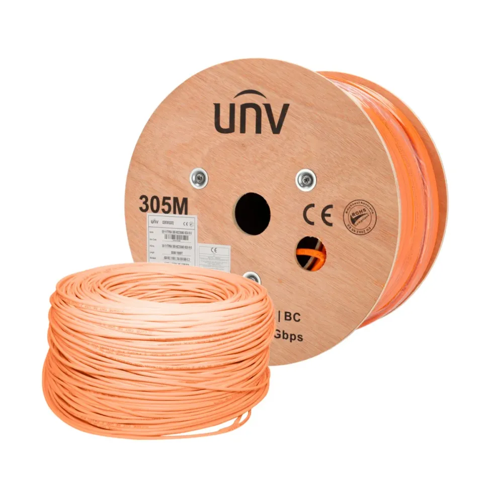 Cabo de Rede Exterior Uniview F/FTP Cat6A 305m Laranja - UV-FTP6A-300-BC23AWG-DCA-R-O