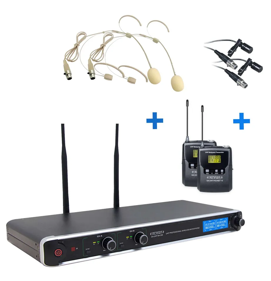 Mic. s/Fios Cabeça+Lapela Definitive Audio UHF PT200 Duplo
