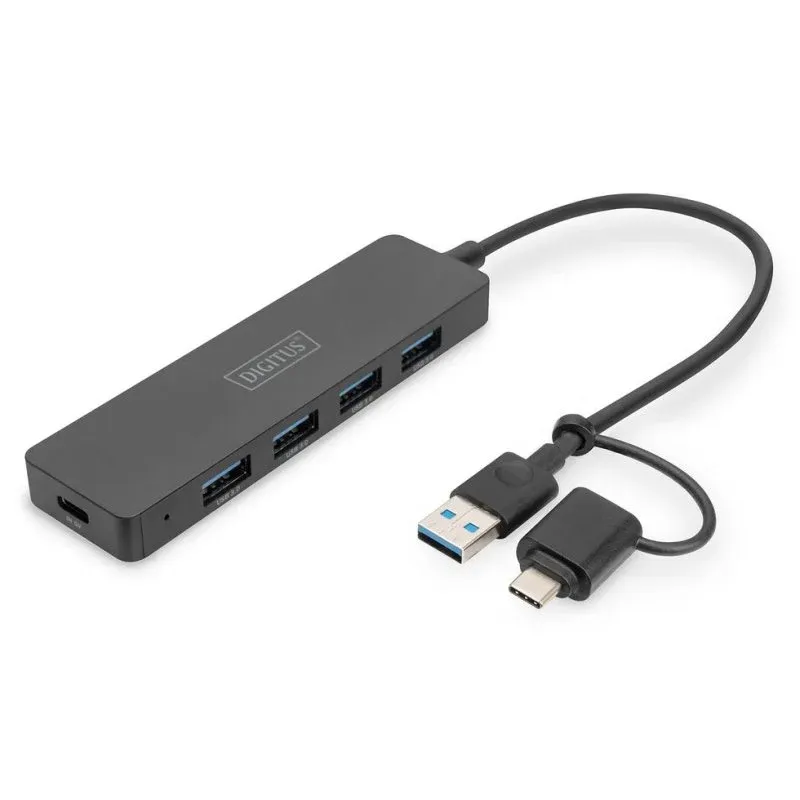 Hub Digitus 4 portas 12 Gbps USB 3.2 Gen 1 Slim Line Preto