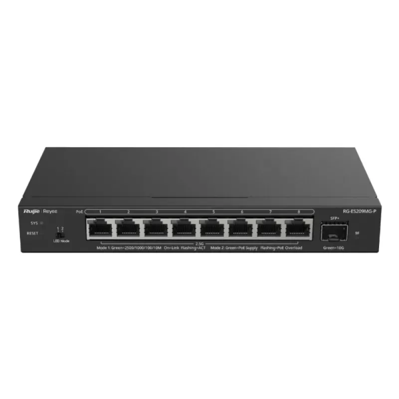 Reyee Switch PoE Managed Cloud Layer2 8x PoE MultiGigabit+ 1x SFP+ 10Gbps 802.3af/at