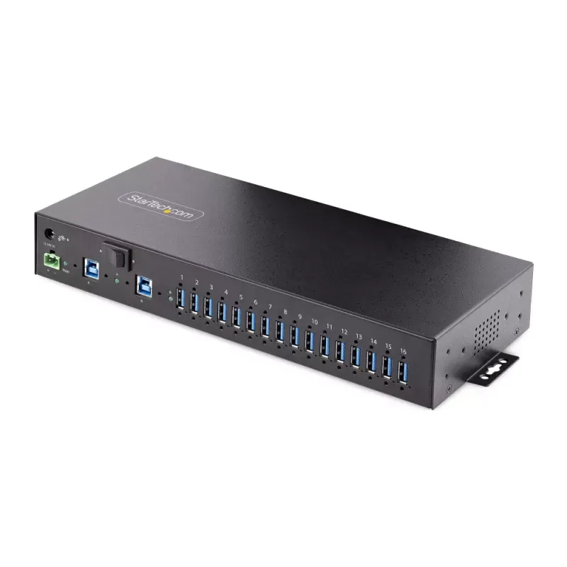 StarTech.com 16-Port Industrial USB 3.0 Hub 5Gbps, Metal, DIN/Surface/Rack Mountable, ESD Protection, Terminal Block Power, up to 120W Shared USB Charging, Dual-Host Hub/Switch (5G16AINDS-USB-A-HUB) - Hub - industrial - 16 x USB 3.2 Gen 1 - desktop,