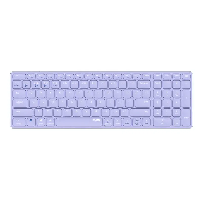 Teclado sem fios compacto QWERTY roxo em alumínio Rapoo E9700M com teclado numérico multi-sistema
