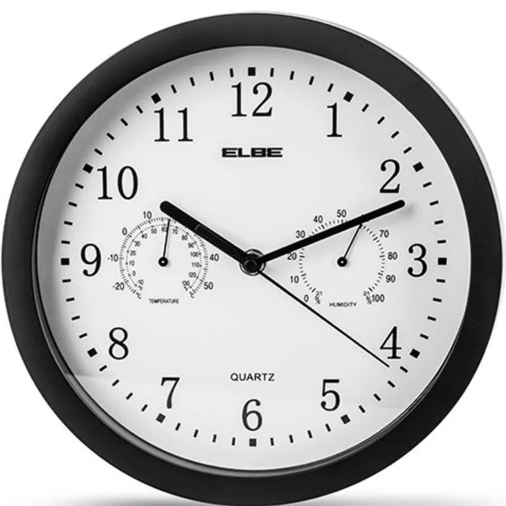 Relógio Analógico Elbe Rp1005N Parede Preto 25Cm Temp/Hume