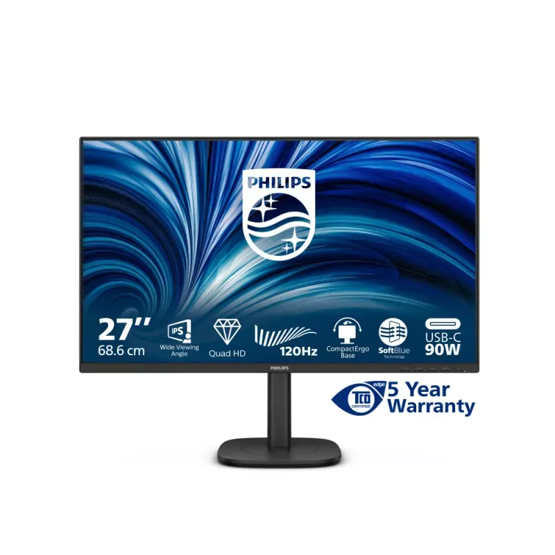 Philips 27B2U3601 - 3000 Series - monitor LED - 27" - 2560 x 1440 QHD @ 120 Hz - IPS - 350 cd/m² - 1500:1 - 4 ms - HDMI, DisplayPort, USB-C - altifalantes - preto