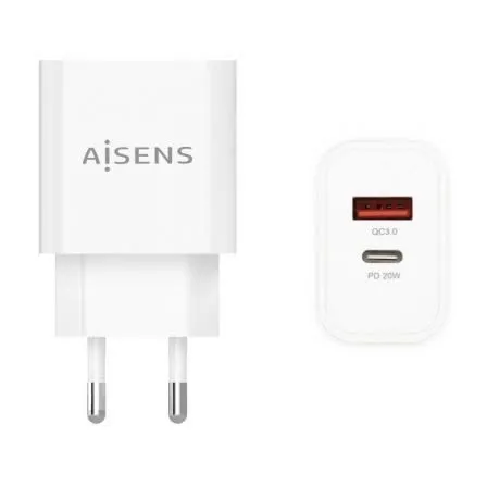 Adaptador de Energia USB-C + USB-A 20W Aisens Branco
