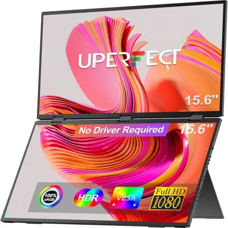 UPERFECT UP1561080P Monitor Duplo Portátil Dobrável com Rotação 360°, sRGB 100%, VESA, USB-C