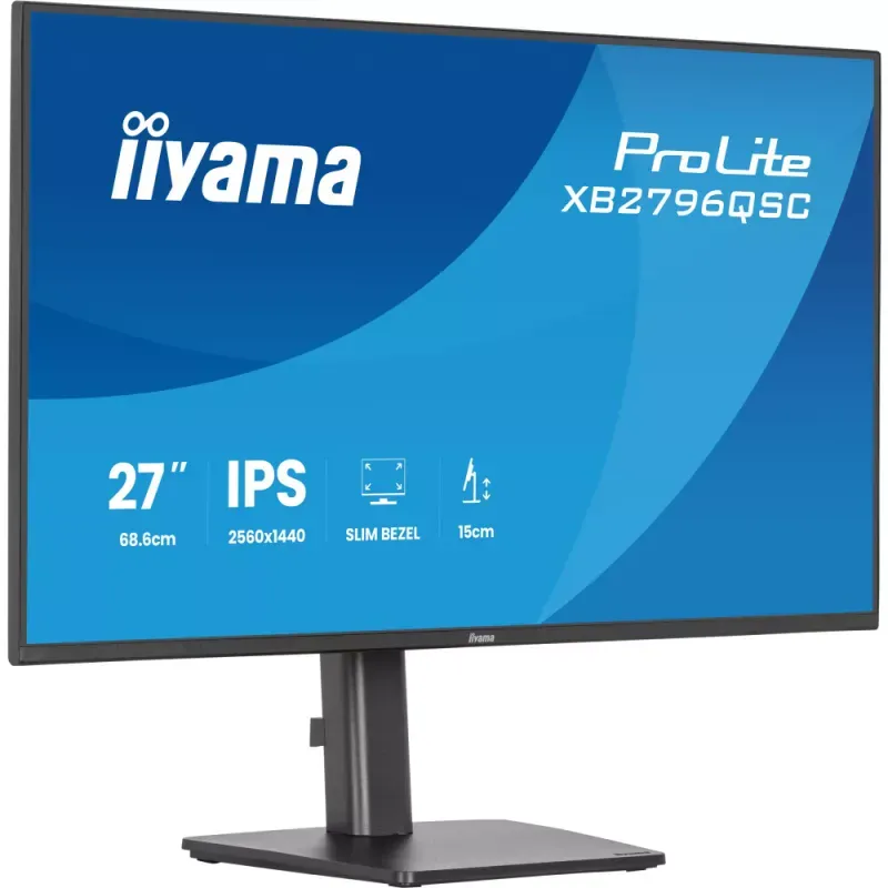 iiyama ProLite XB2796QSC-B1 - Monitor LED - 27" - 2560 x 1440 QHD @ 75 Hz - IPS - 350 cd/m² - 1000:1 - 4 ms - HDMI, USB-C - altifalantes - preto, mate