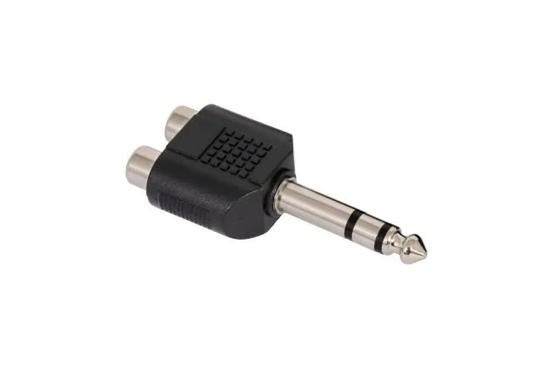 Ficha Adaptadora Jack 6,3mm Macho Stéreo -> 2 RCA Femea - AA-141