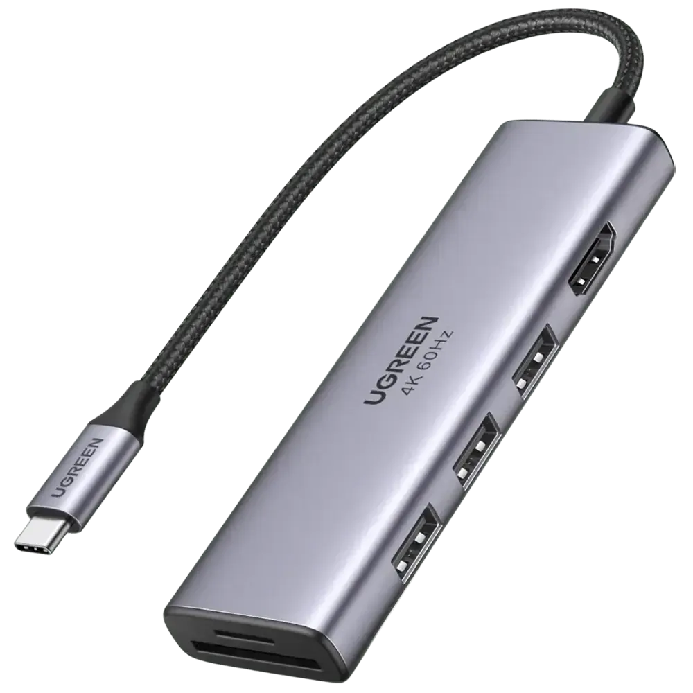 Adaptador USB-C UGREEN CM511 6-em-1 (1x HDMI + 3x USB-A 3.0 + SD/TF) Cinza