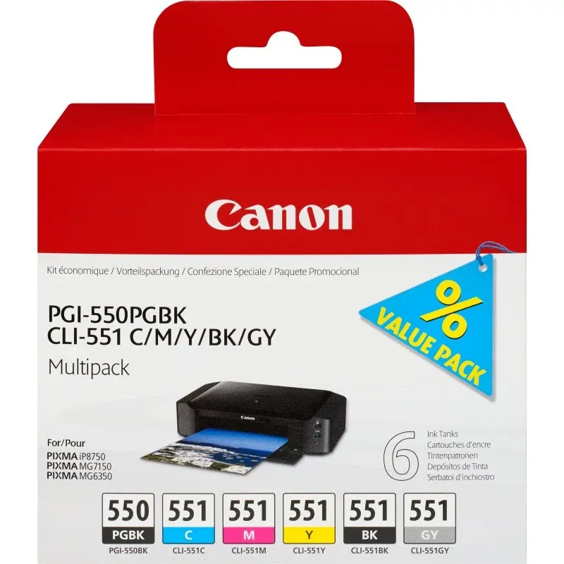 PGI-550/CLI-551 PGBK/C/M/Y/BK/GY Multi Pack