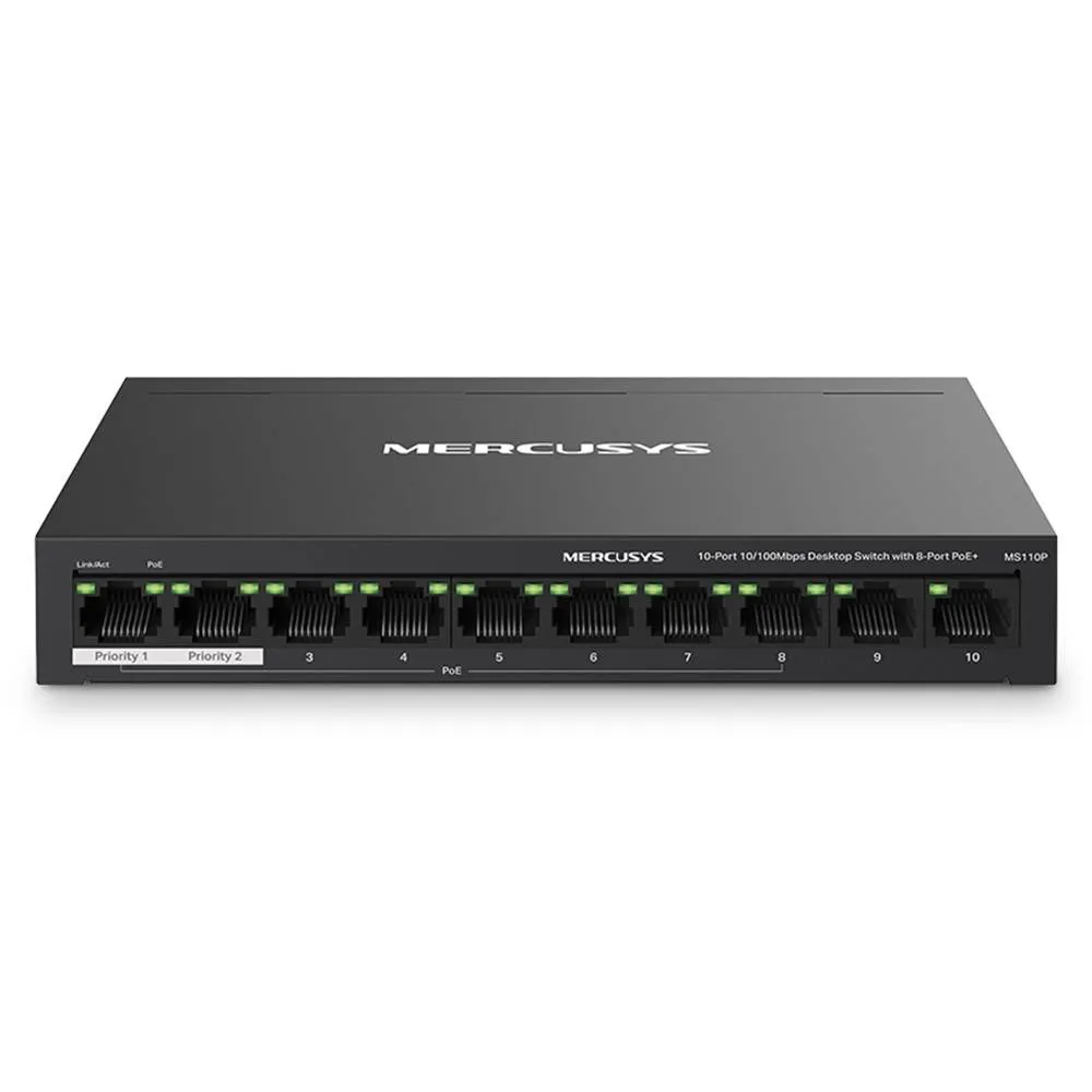 Switch Mercusys MS110P 10 Portas 10/100Mbps Managed com 8 Portas PoE+