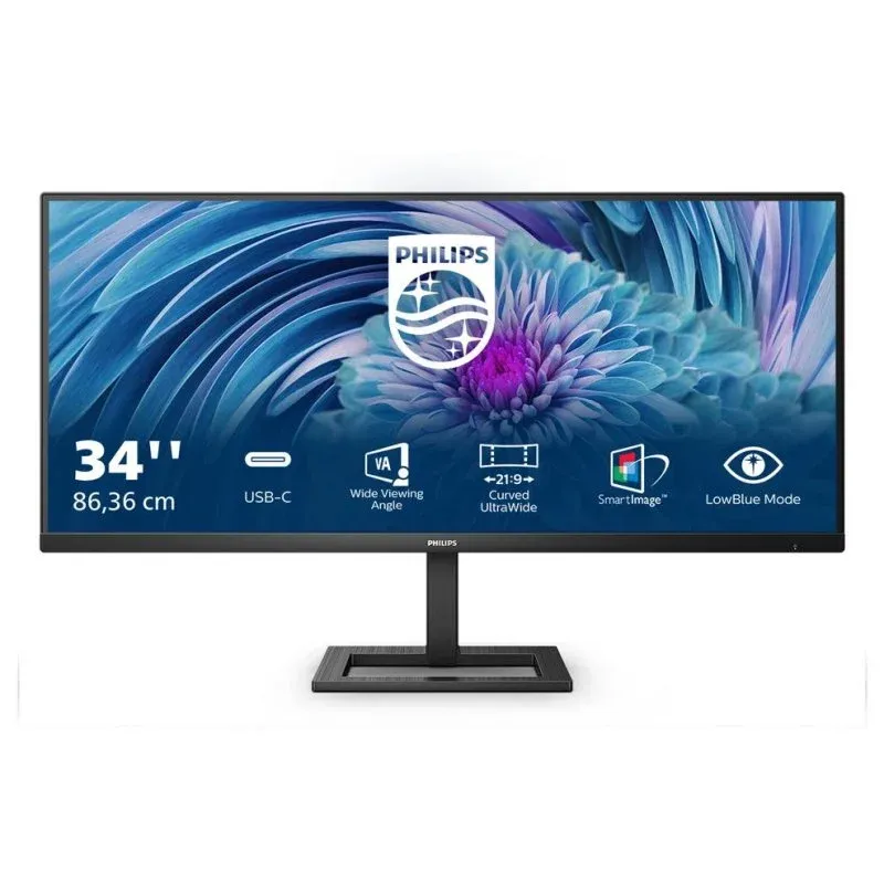 Monitor Philips E Line 346E2LAE 34" UltraWide Quad HD 100Hz VA USB-C Altura Ajustável