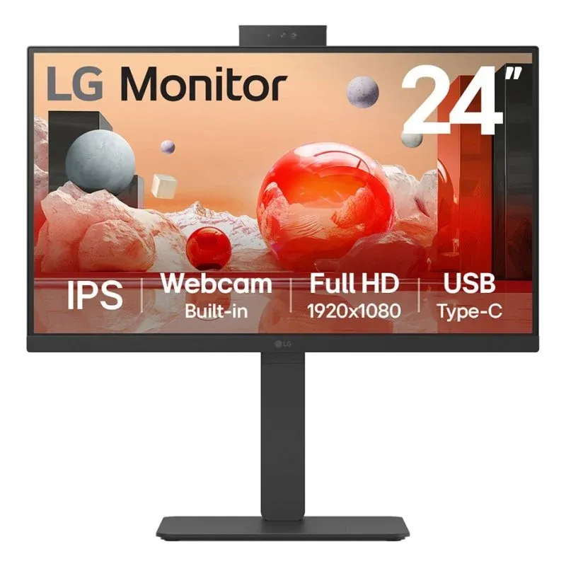 LG 24BA850-B Monitor 23.8″ 1080p 100Hz IPS USB-C HDMI com Altifalantes, Webcam, Microfone, Ajuste de Altura e Flicker Free