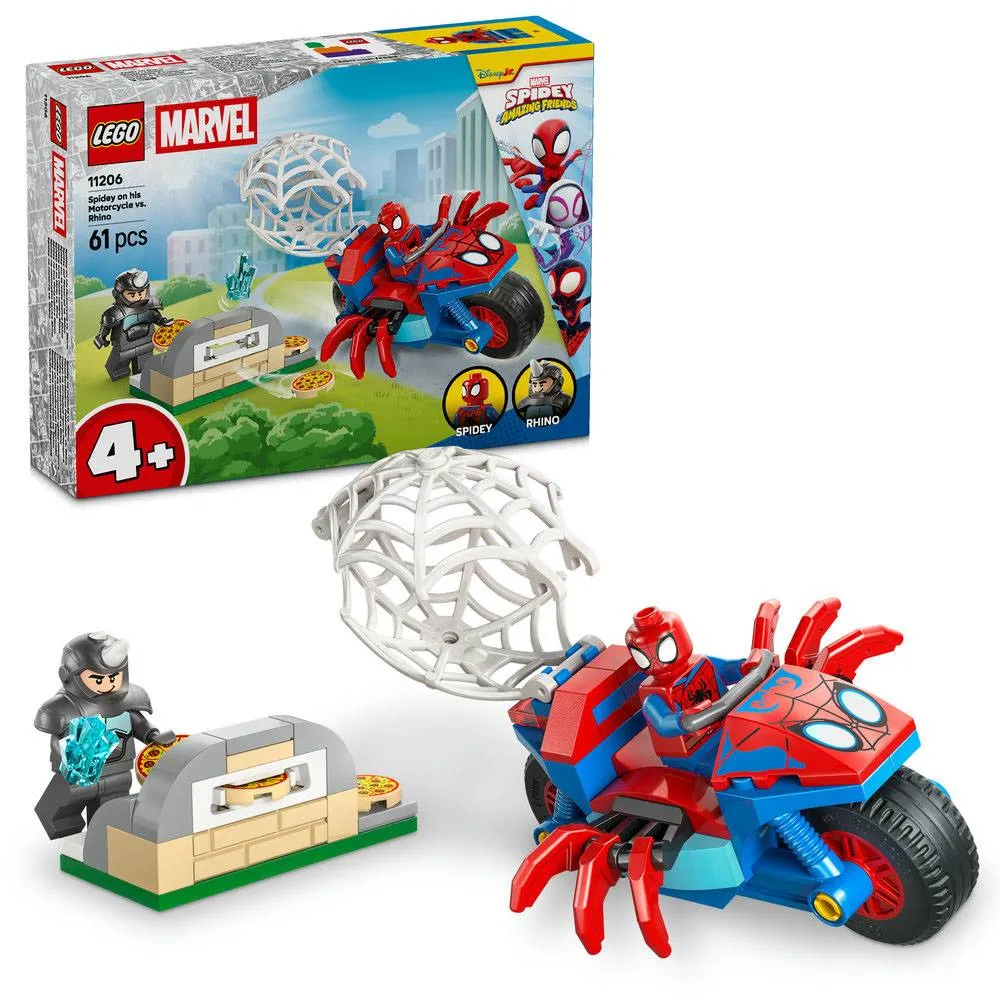 LEGO Marvel: Spidey And His Amazing Friends: Spidey na sua Mota contra Rhino | Idades 4+ | 61 Peças | Item 11206