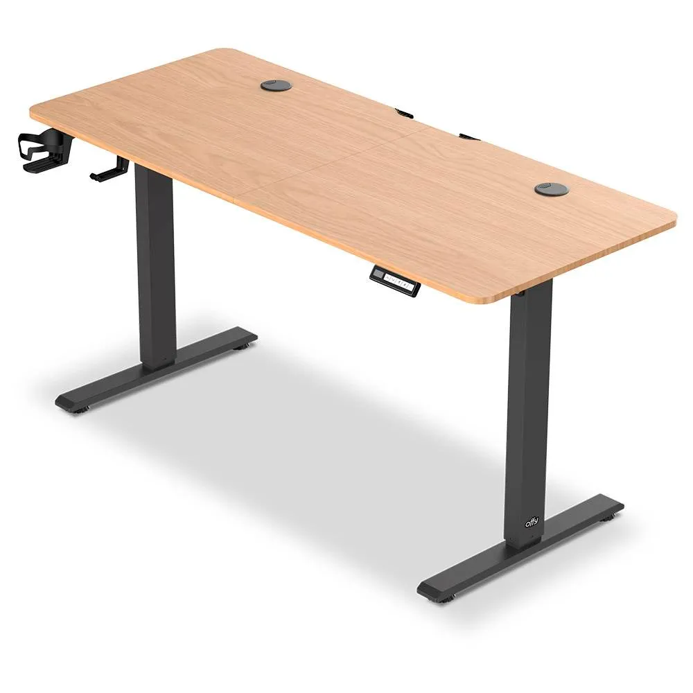 Secretária Elevatória Elétrica Offy Ryva (140x60cm) Preta/Madeira (Oak)