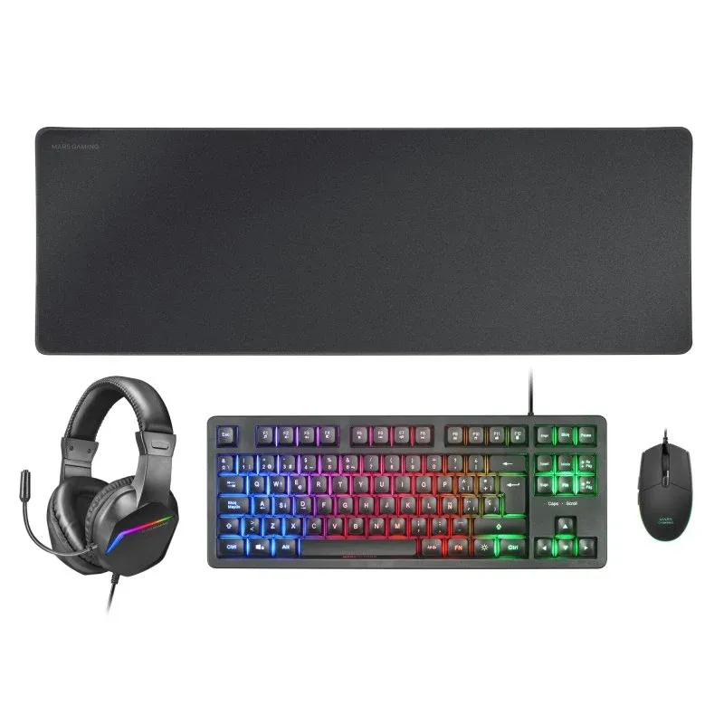 Mars Gaming MCP-RGB3ES Combo Gaming Teclado FRGB + Rato + Headset + Tapete Pretos