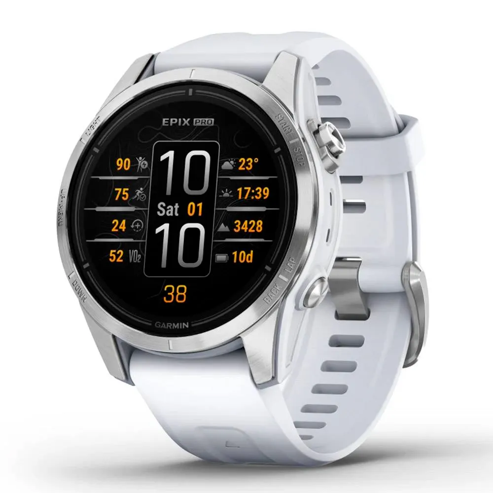 Smartwatch Garmin epix Pro (Gen 2) Standard (42mm) Prateado com Bracelete Branco-pedra
