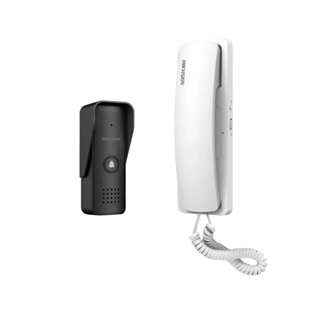 Kit de Intercomunicação Hikvision Campainha Hikvision DS-KV1100-ME2 IP55 Preto + Intercomunicador DS-KH1101 Branco