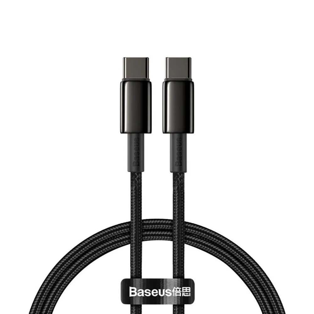 Cabo Baseus Tugsten Gold 100W USB-C a USB-C 1m Preto