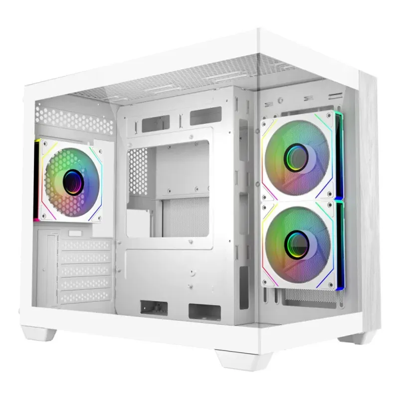 Caixa Micro-ATX Cooler Master Elite 481 Wood ARGB Branca Vidro Temperado