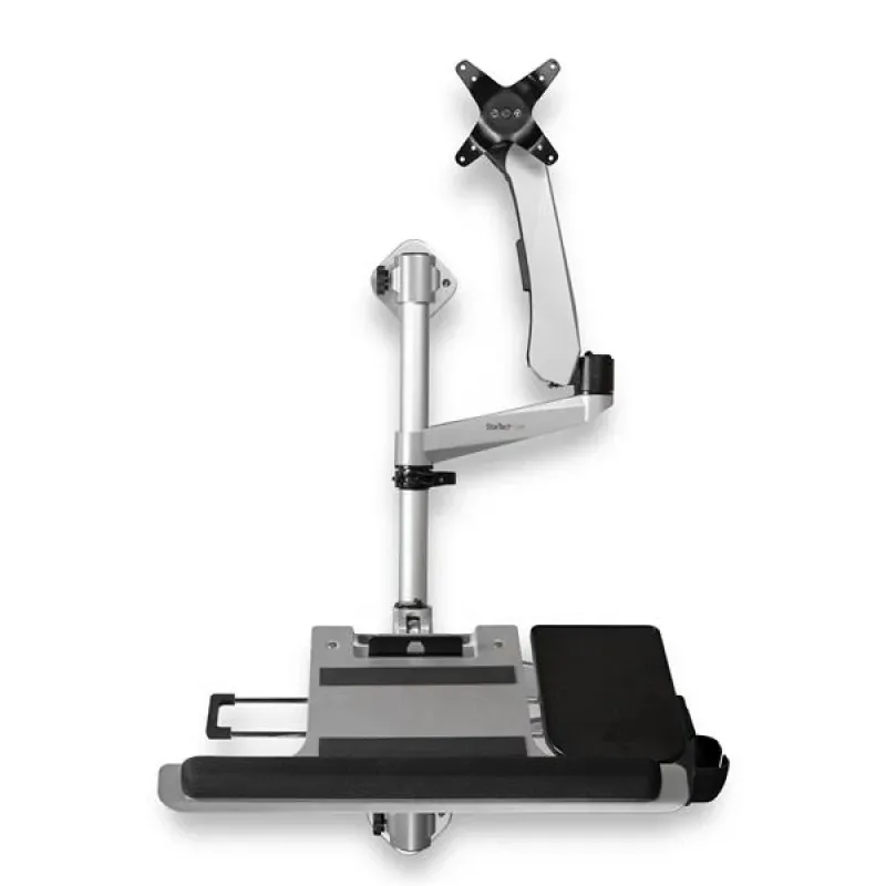 Startech Wall Mount Workstation, Articulating Standing Desk w/ Ergonomic Height Adjustable Monitor Arm & Padded Keyboard Tray, 34" VESA Display, Foldable Wall Mounted Sit Stand Desk - Foldable Standing Desk (WALLSTSI1) - Kit de montagem (pólo, suport